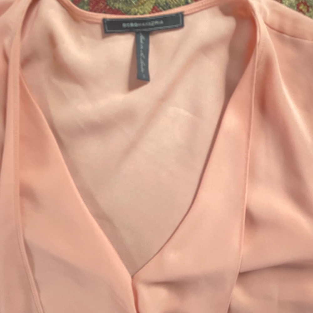 BCBG Max Azria Peach Asymmetrical Draped Sleeveless Dress Hi Low M - Picture 2 of 8